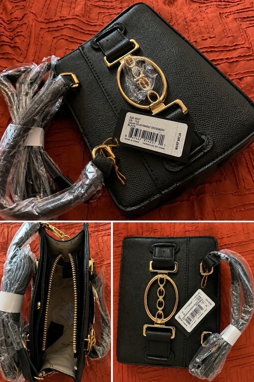 NWT bebe Leilani Black Structured Crossbody Bag Gold Hardware